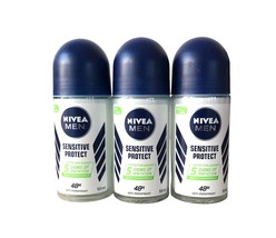 (Pack of 3 Bottles) Nivea SENSITIVE PROTECT Men&#39;s Roll On Anti-perspiran... - £27.86 GBP