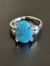 Turquoise Stone S925 Silver Plated Woman Heart Ring Size 7 - £10.12 GBP