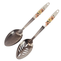 EKCO Metal Serving Stainless Spoons Orange Daisy Flower County Garden VTG 1970s - £19.47 GBP