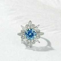 2Ct Round Cut Blue Diamond Snowflake Halo Engagement Ring 18K White Gold Finis - £90.93 GBP