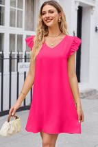 Ruffled V-Neck Flutter Sleeve Dress - $31.60