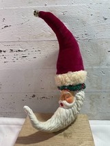 Vintage Crescent Shape Santa Ornament Decoration Rubber Face Santa Velvet Hat - £11.40 GBP