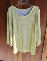 Women&#39;s J Jill L Top Green Relax Fit Pullover Balloon Sleeve Linen Blend... - $17.92