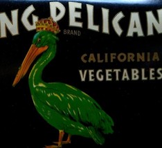 King Pelican Humanized With Crown Vegetable Crate Label Vintage Original... - £6.95 GBP