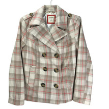 Old Navy Women&#39;s L Peacoat Plaid Beige Red Buttons Satin Lined Collar Wool Blend - £11.74 GBP