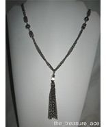 32&quot; Silver Tassel Necklace Double Chain Filigree Metal Barrel Beads~N020... - £8.71 GBP