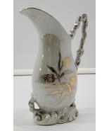 Vintage Hand Painted Japan Betson Floral Ewer Pitcher Jug Vase White Gold - £11.96 GBP