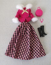 Pink/Black Skirt &amp; Pink Jacket w/Boots, Luggage, Necklace for Barbie Fas... - $16.00