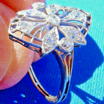 Earth mined Diamond Deco Engagement Ring Antique Filigree Platinum Setting 6.5 - £3,582.83 GBP