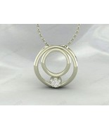 925 Sterling Silver Double Circle Pendant Necklace with Diamond Cluster ... - $51.87 CAD+