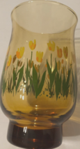 LIBBEY Yellow Tulips Amber Flowers Green Vintage Smoke Juice Tall Glasses 3" - $8.14