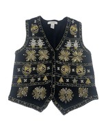Vintage Claudia D Sweater Vest Womens Medium Black Holiday Beaded Christmas - $28.52