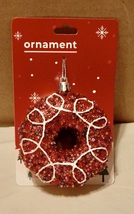 Christmas Tree Ornament  3” Round Donut Red Glitter By Happy Home 271Q - £4.69 GBP