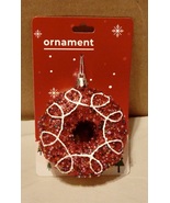 Christmas Tree Ornament  3” Round Donut Red Glitter By Happy Home 271Q - £4.62 GBP
