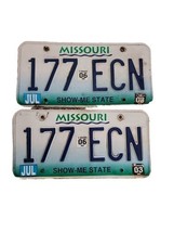 Missouri License Plate 177 ECN Show Me State 2003 Set Of 2 - £11.47 GBP
