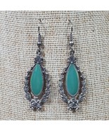 Vintage Tribal Southwestern Earrings Green w/ Silver Tone 2.25 Inch Dang... - $39.98 CAD