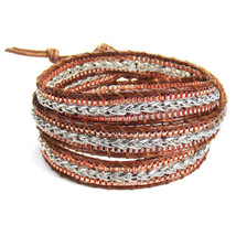 Rocking Brass Chain Snake Cord Rope Triple Wrap Bracelet - £25.17 GBP