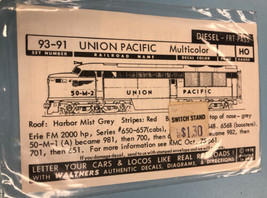 Vintage 93-91 Union Pacific Model Train Decals - $9.89