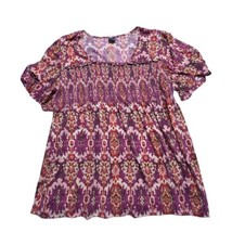 Faded Glory Blouse Women 4X(26-28W) Magenta Print Multicolor Square Neck Stretch - £14.67 GBP