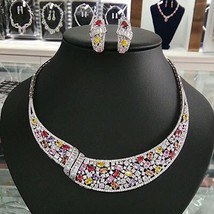 Multi Color Cubic Zirconia Elegant Choker CZ Wedding Party Women Necklace Earrin - £63.82 GBP