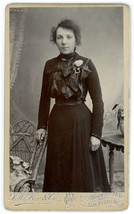 CIRCA 1880&#39;S CDV Beautiful Woman Black Victorian Dress TH Fox &amp; Co Worcester MA - £7.42 GBP