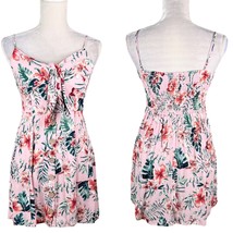 Band of Gypsies Mini Dress Pink Floral S Adjustable Straps Buttons Ruching - £22.75 GBP