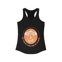 ufo steals coffee beans funny spaceship Women&#39;s Ideal Racerback Tank ali... - $18.32+