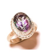Shiny Mystic Topaz Oval Cut Gemstone 925 Silver Overlay Handmade Ring US... - £7.97 GBP