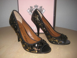 Juicy Couture Shoes Size 6 M Womens New Daria J970112 Black Gold Sequin Heels - £86.06 GBP
