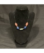 Handmade Beaded Necklace Blue Green Orange Fashion Jewelry KG Polished S... - $13.55 CAD