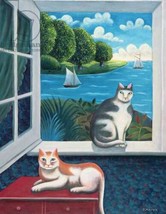 at the seaside cats ocean view sailboats ceramic tile mural backsplash medallion - £45.77 GBP+