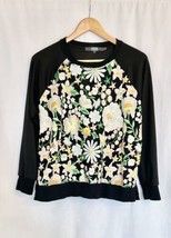 Anthropologie Eva Franco Floral Sweatshirt Top MEDIUM Black Semi Sheer B... - £19.86 GBP