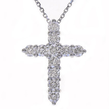 1.15 Carat Round Diamond Cross on 16&quot; Cable Chain 14K White Gold - £902.30 GBP