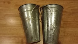 Set of 2 Vintage Galvanized Metal Flower Wine Bucket 10.5&quot; tall Farmhouse Style - £8.83 GBP