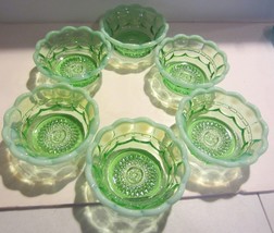 Vintage  EAPG NORTHWOOD Regal Emerald Green Opalescent  6 Glass Berry bowls - $95.00