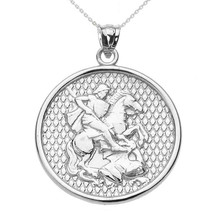925 Sterling Silver St. Saint George Round Circle Pendant Necklace - £38.44 GBP+