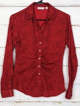 New York &amp; Company Women&#39;s Sz S Long Sleeve Red With Animal Print - £12.66 GBP