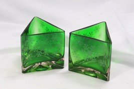 Green Triangle Votive Candle Holder Christmas Snowflakes 3 1/2&quot; Set of 2... - €10,10 EUR