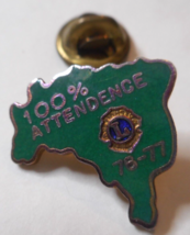 Lions Club Green Lapel Pin 100% Attendance 1976-77 Jord F Sobral Pres Br... - £10.88 GBP