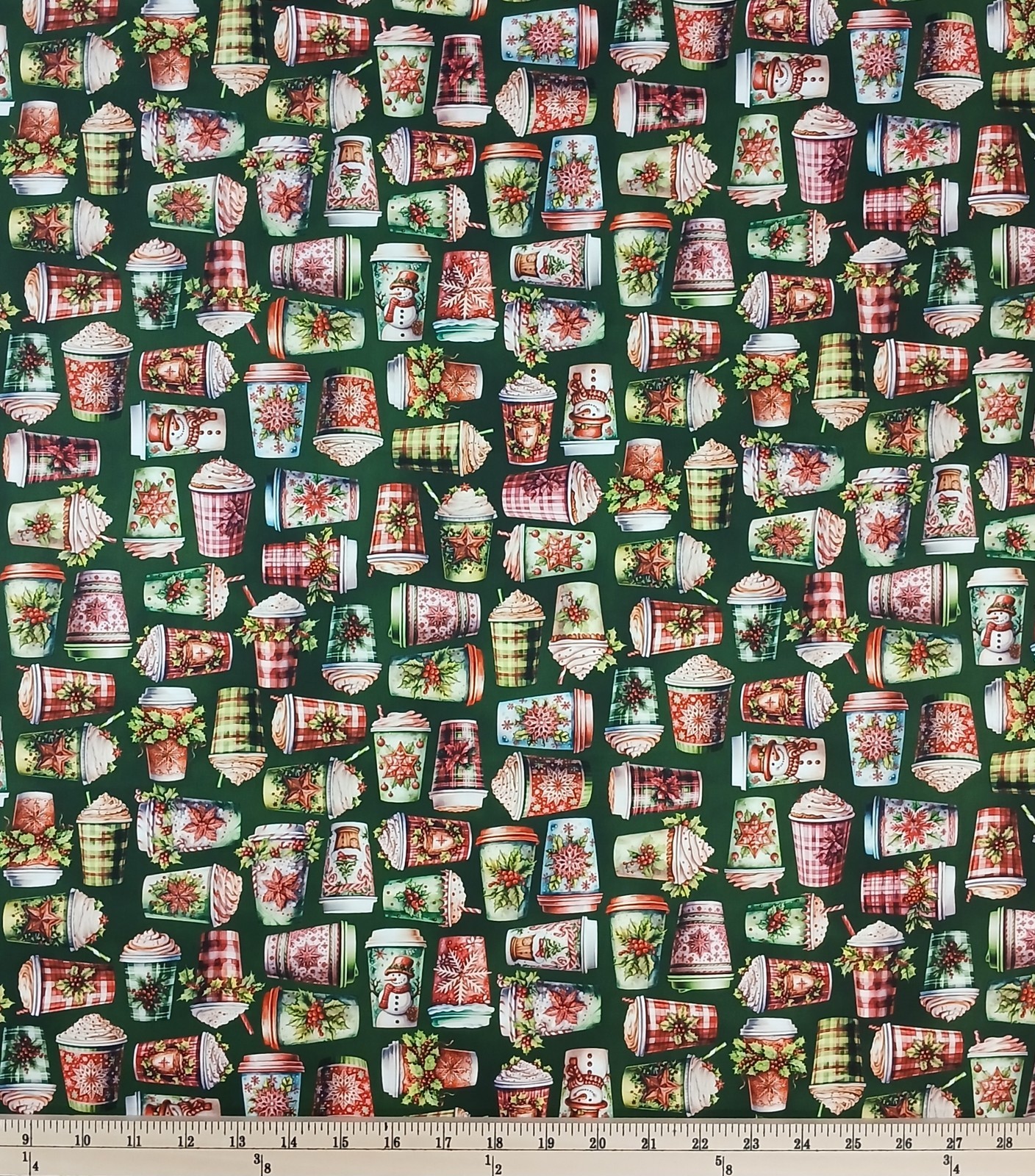 Cotton Frosted Coffees Lattes Drinks Cups Christmas Fabric Print by Yard... - $14.95