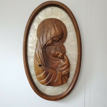 Madonna &amp; Child Virgin Mother Mary Jesus Vintage Wood Wall Plaque Sculpture - $59.39