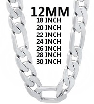 Solid 925 Stamped Silver Color Necklace for Men Classic 12mm Cuban Chain 18-30 I - £12.78 GBP+