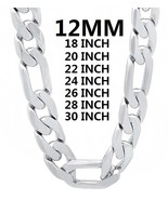 Solid 925 Stamped Silver Color Necklace for Men Classic 12mm Cuban Chain... - £12.74 GBP+