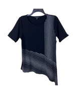 Alfani Printed Asymmetrical Hem Black Stripe Ombre Small Black Short Sle... - $338.51 MXN