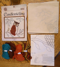 Dritz Candlewicking Pillow Kit 9024 Owl 12&quot; x 12&quot; Risdon Complete VTG New in PKG - £12.58 GBP