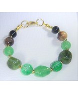Bracelet Bead Glass Greens/Other Metal Spacers 7&quot; Appx. Upcycled Handmade - £7.86 GBP