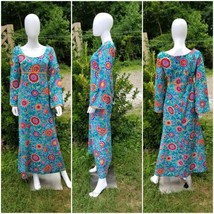 Vintage 1960-70s Concept swirl bright floral long hippie maxi gown dress S - £60.76 GBP