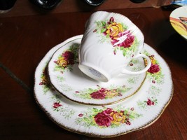 Queen&#39;s Rosina &quot;Stratford&quot; trio of cup, saucer &amp; cake plate, roses / gol... - £65.79 GBP