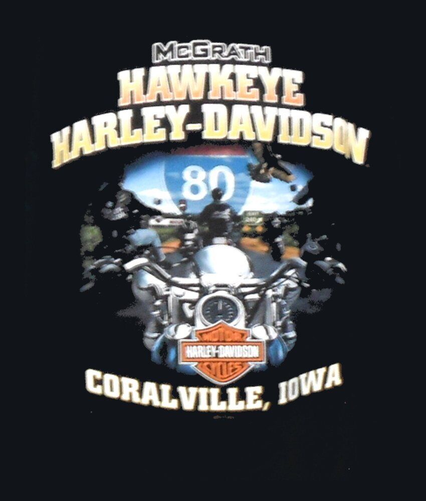 Primary image for Harley Davidson XL mens Black T-Shirt - 2013 HAWKEYE - Coralville, Iowa