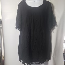 Signature Studio tunic top black size L short sleeve tassels swimsuit coverup - £7.64 GBP